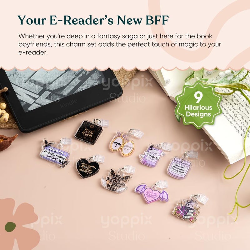 YOPPIX 9PCS Charms for E-Reader, About Fantasy Dragon Theme Dust Plug Charm Compatible with Type C Charging Port, Gift for Book Lover Readers Men Women Teachers Students, Accessories for E-Reader - Image 2